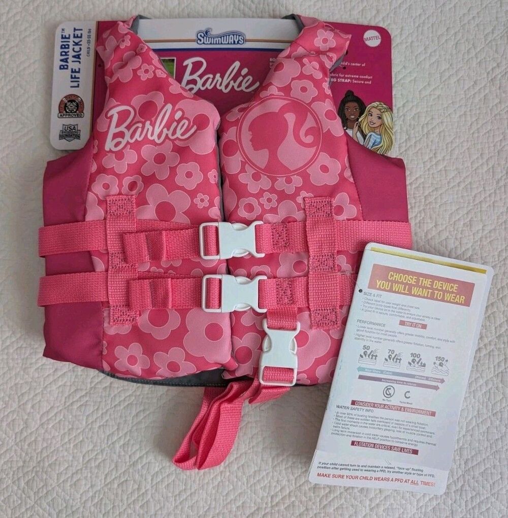 U.S. Coast Guard Approved Life Jacket SwimWays Pink Barbie Child Size 33-55 Lbs